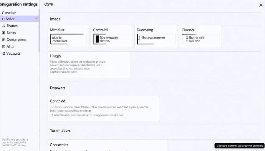 OSVR software interface displaying VR headset configuration options and sensor readings