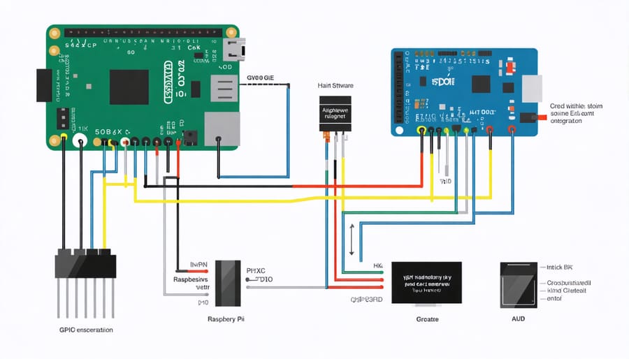 Technical diagram of Raspberry Pi GPIO connections and hardware interface implementation