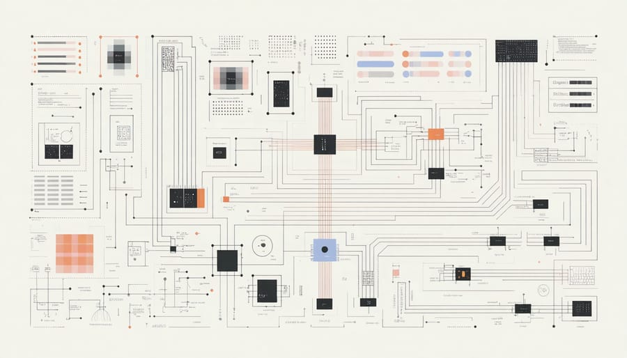 Illustration of quantum computing gates and circuit elements used in programming