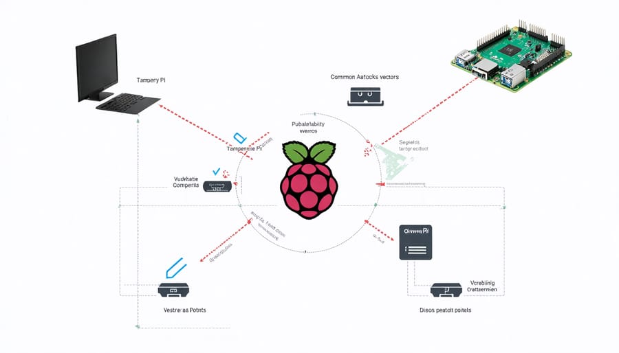 Infographic illustrating various security threats to Raspberry Pi systems