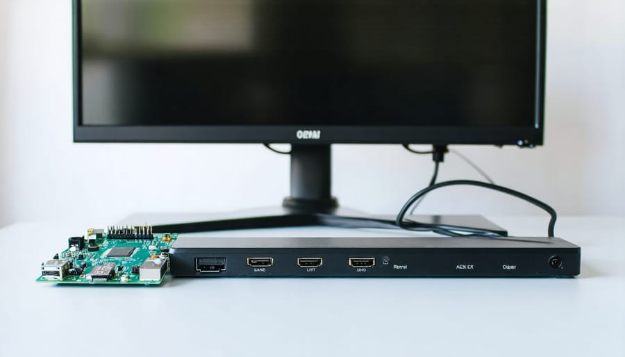 Raspberry Pi CEC hardware setup with labeled HDMI connections and components