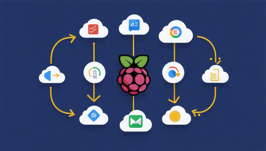 Architectural diagram of Raspberry Pi connected to multiple cloud platforms