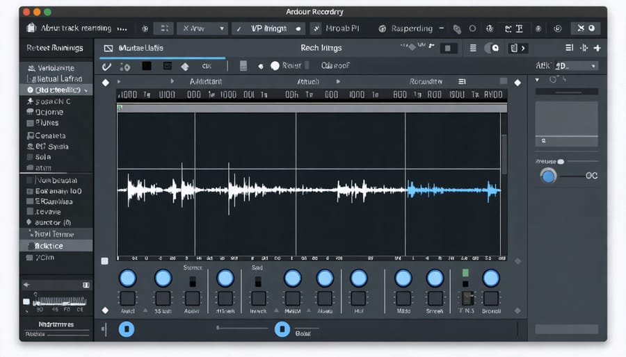 Digital Audio Workstation interface on Raspberry Pi displaying multiple audio tracks and controls