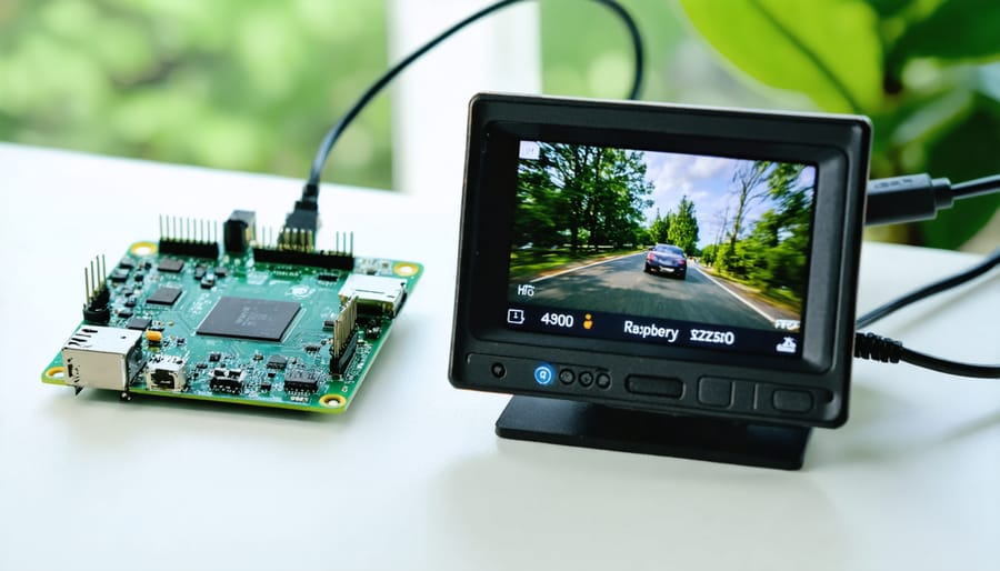 Raspberry Pi setup performing live Edge AI object detection with camera feed