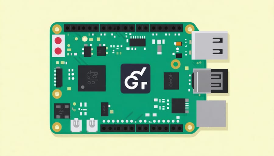 Annotated Raspberry Pi circuit board with GitHub logo showing open source connection