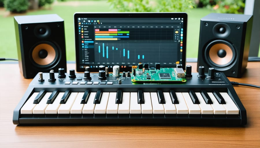 Complete Raspberry Pi music production setup showing essential hardware components