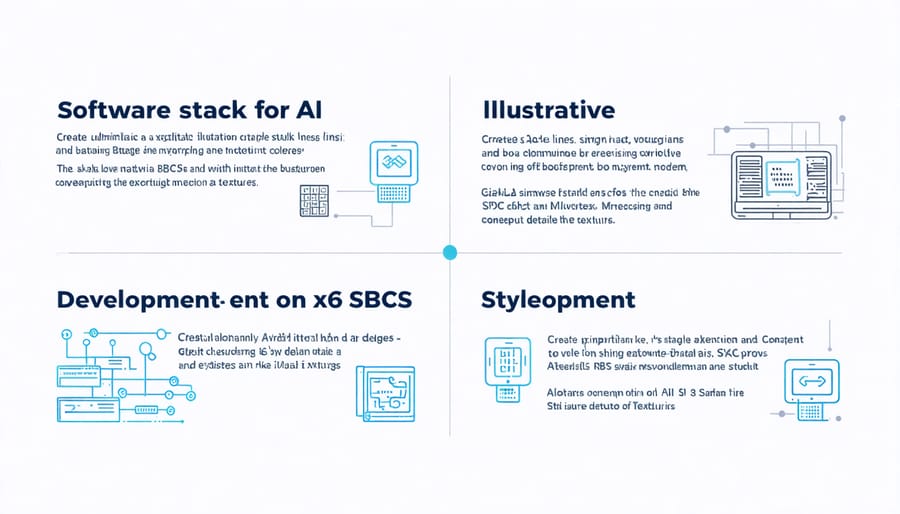 Layered diagram of AI development software stack from OS to frameworks on x86 platform