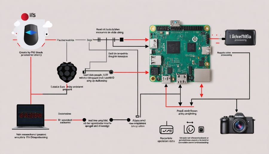 Data flow diagram showing IoT sensor data processing on Raspberry Pi