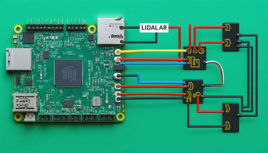 Step-by-step wiring schematic of LiDAR sensor to Raspberry Pi GPIO connections