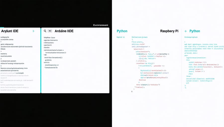 Comparison of Arduino IDE and Raspberry Pi programming interfaces with sample code