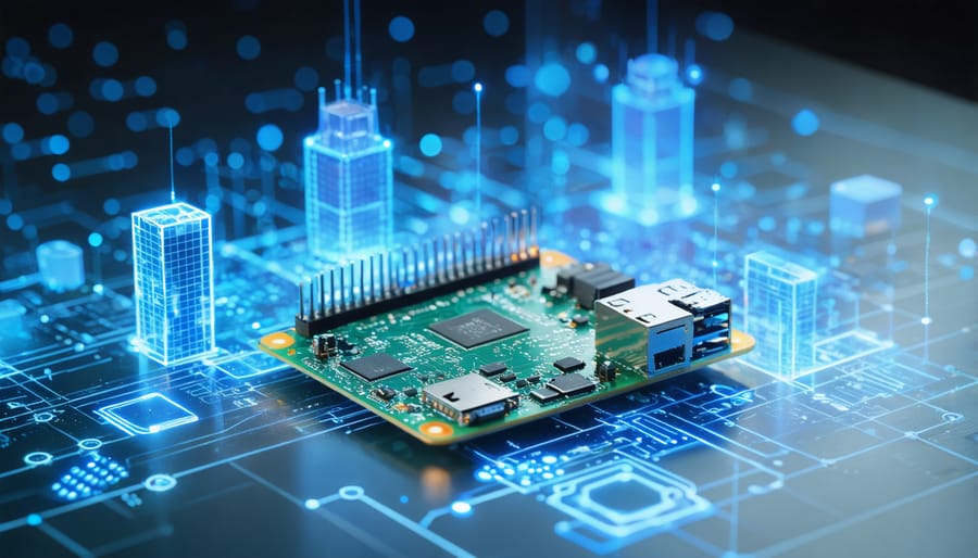 A Raspberry Pi connected to a LiDAR sensor, with a 3D mapping visualization, symbolizing the integration of LiDAR technology for advanced robotics and automation projects using Raspberry Pi.