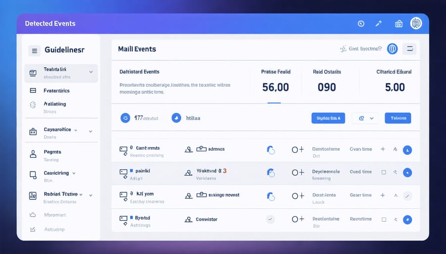 Security camera dashboard showing live feed with AI detection highlights and alerts
