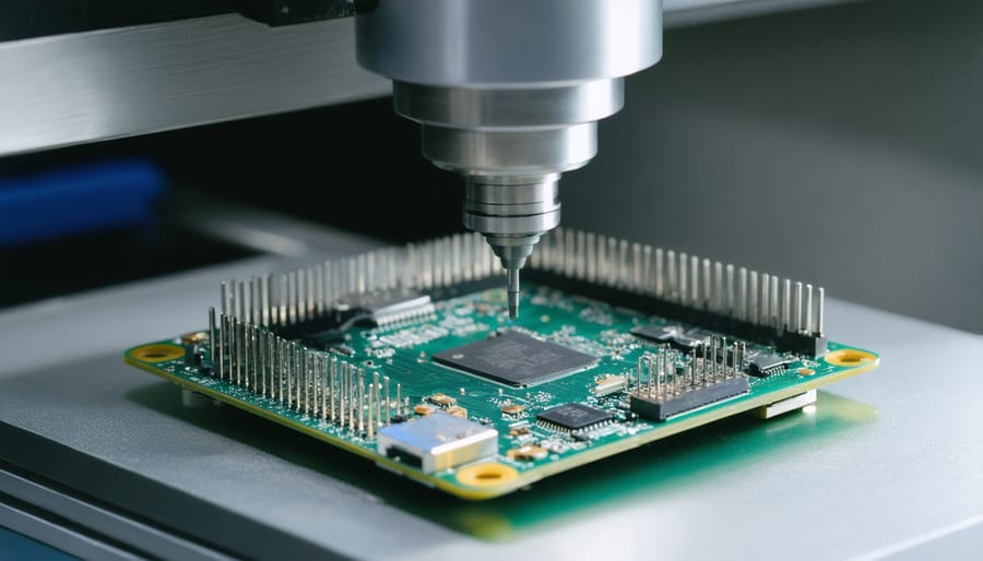 CNC machine in action milling a custom Raspberry Pi case from aluminum