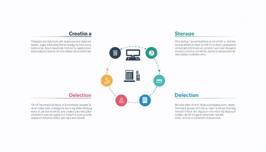 Data lifecycle diagram showing creation, storage, and deletion stages for Raspberry Pi data management