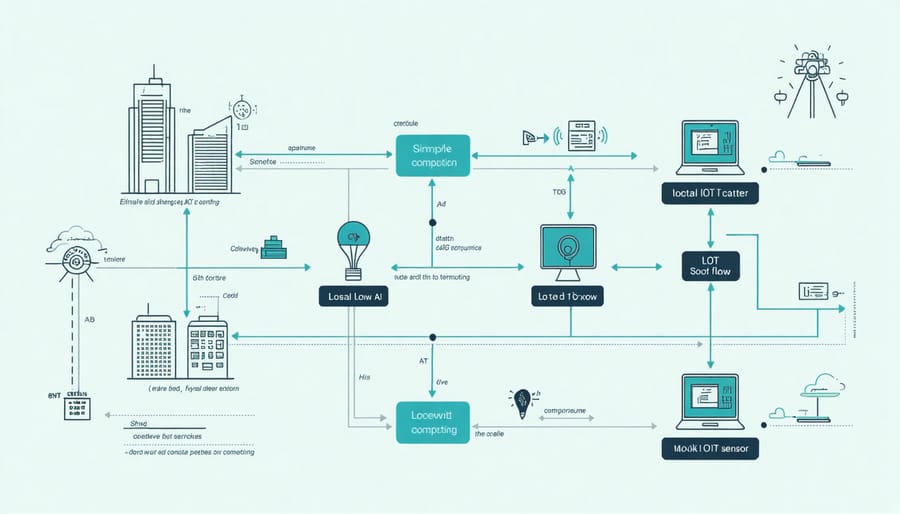 Visual representation of data flow between IoT sensors, Raspberry Pi edge processor, and cloud services