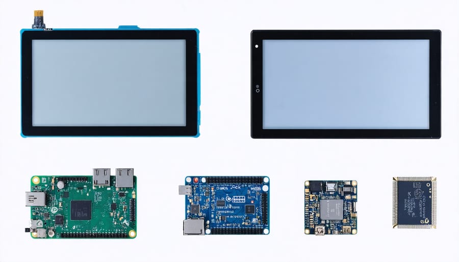 Various e-ink display models compatible with Raspberry Pi showing size differences
