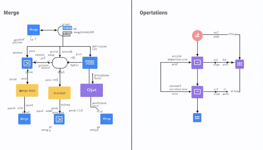 Visual representation of Git version control workflow with multiple collaborators