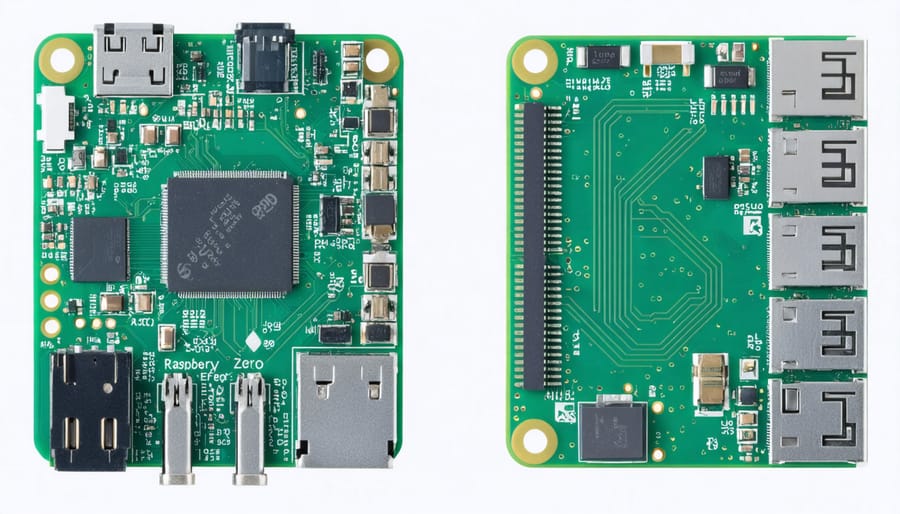 Labeled diagram of Raspberry Pi Zero showing CPU, RAM, and ports
