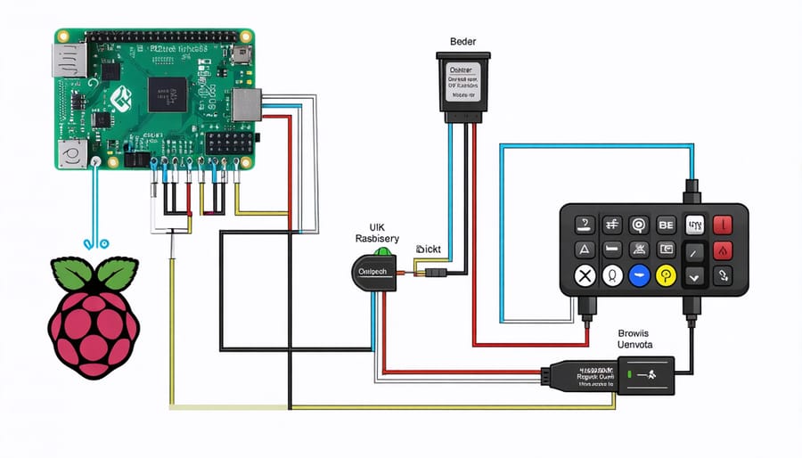 Circuit diagram showing electrical connections for Raspberry Pi synthesizer assembly