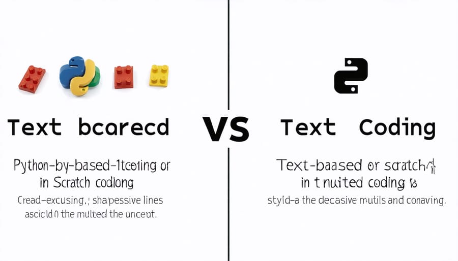 Comparison showing the same animation project implemented in Scratch blocks and Python code