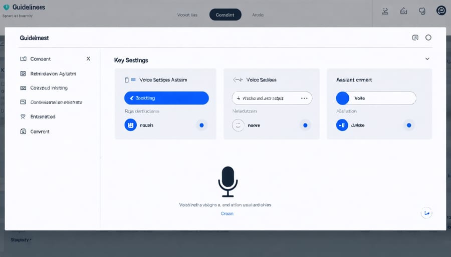 Voice assistant software configuration screen with highlighted settings panels