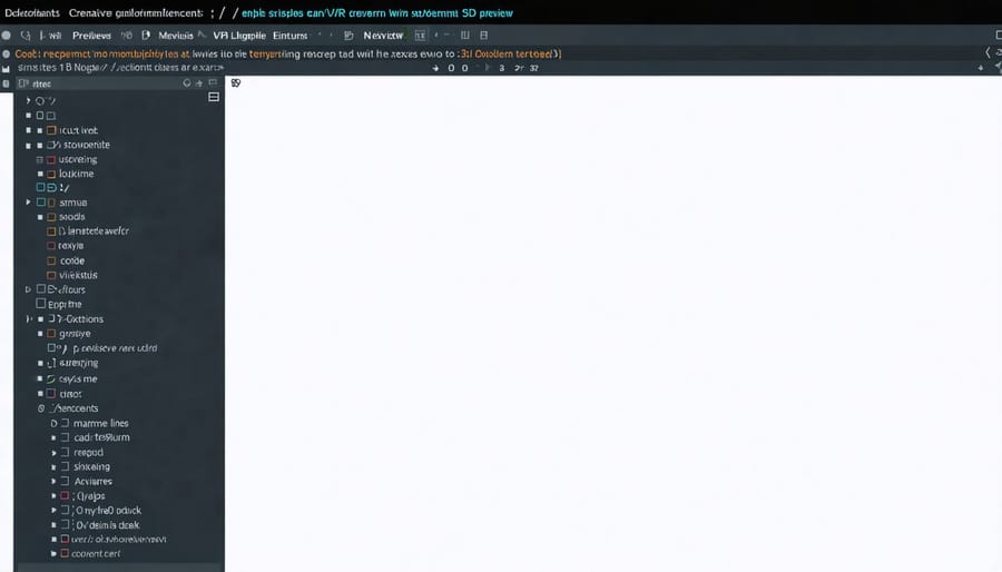 Split-screen view of VR development interface with Python code and 3D environment preview