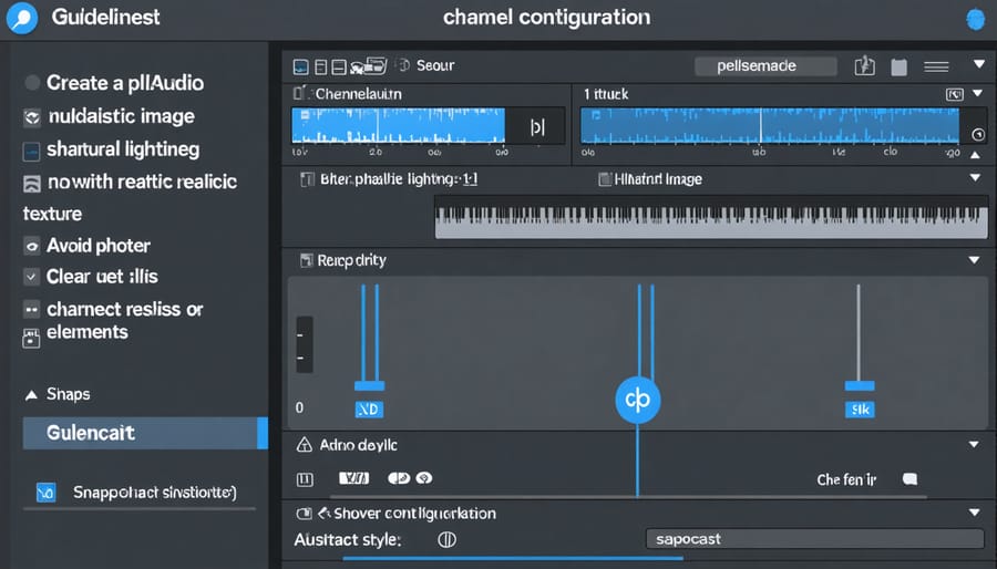 User interface of audio management software displaying multiple audio streams and channel settings