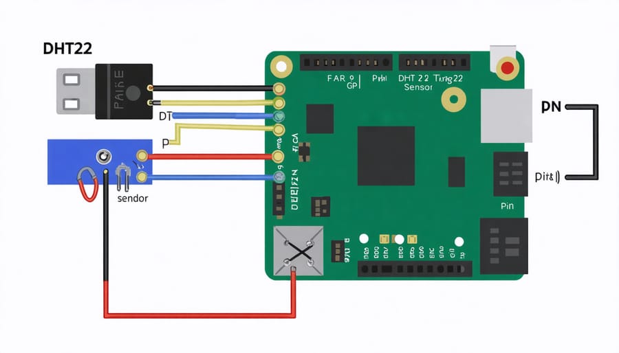 Wiring diagram of DHT22 temperature sensor connected to Raspberry Pi GPIO pins