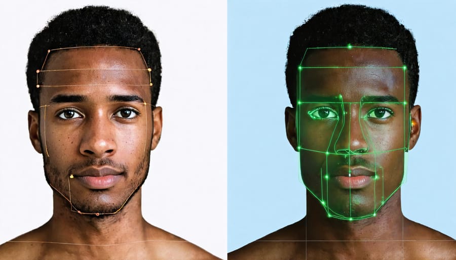 Side-by-side comparison demonstrating facial recognition bias between different skin tones