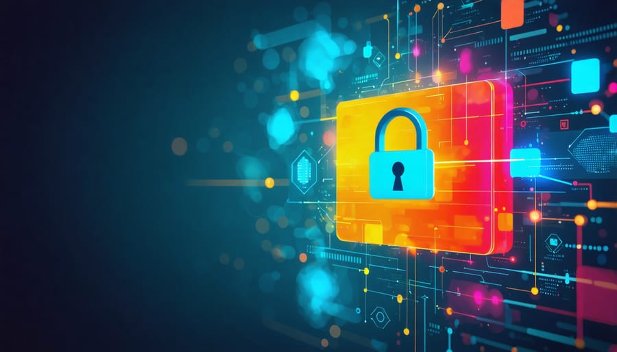 Layered security diagram showing SSL/TLS encryption, firewalls, and network protection measures