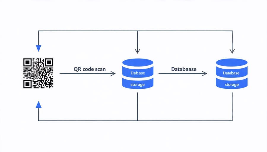 Flowchart illustrating QR code data processing and storage pipeline