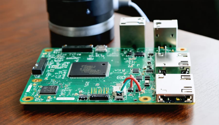 Raspberry Pi setup with camera module performing real-time object detection