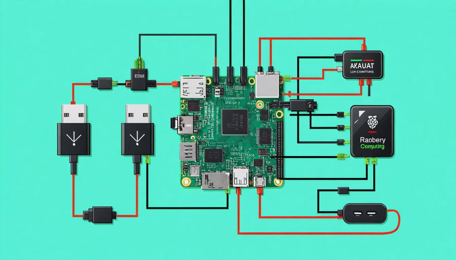 Technical diagram of Raspberry Pi hardware components and IoT connectivity options