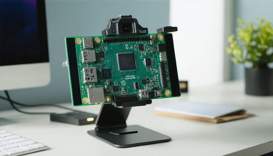 Assembled Raspberry Pi QR scanner setup with labeled components
