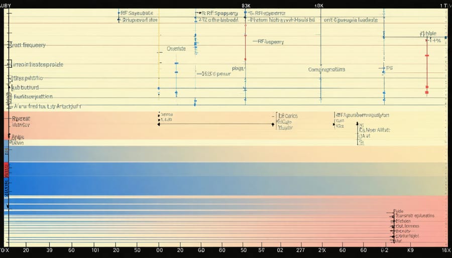 RF spectrum chart highlighting key frequencies like 433MHz, 915MHz, and 2.4GHz with their typical applications