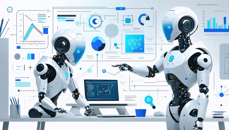 Teacher engaging with AI educational platform while instructing students