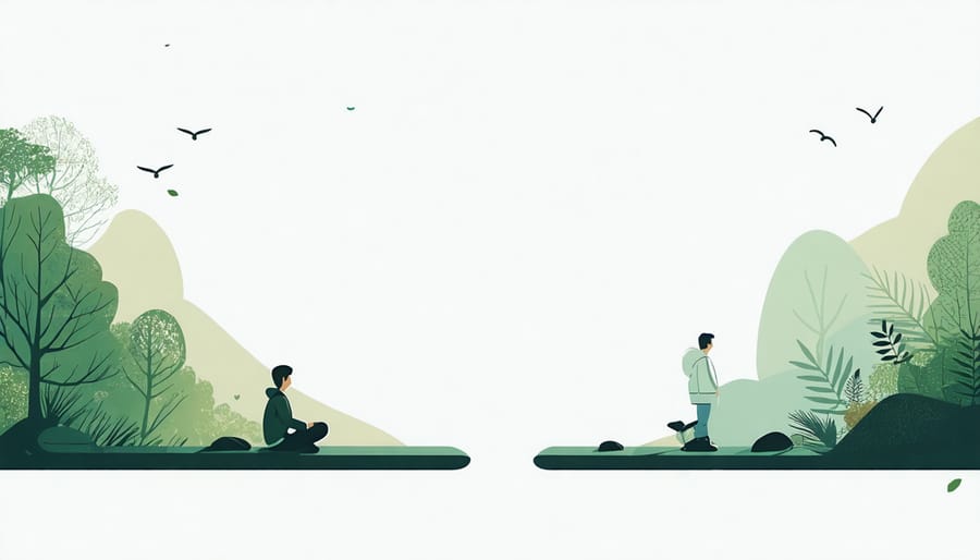 Split-screen illustration showing balanced digital and physical lifestyle choices