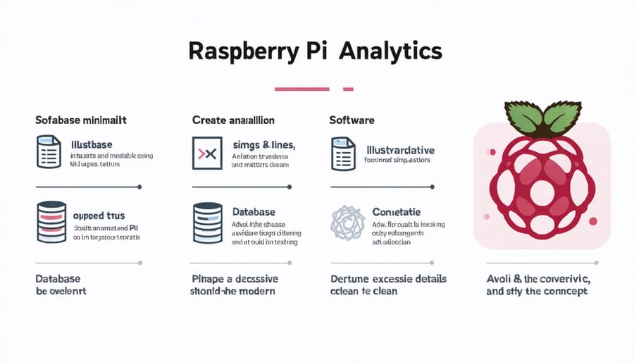 Layered diagram of analytics software stack including databases and tools running on Raspberry Pi