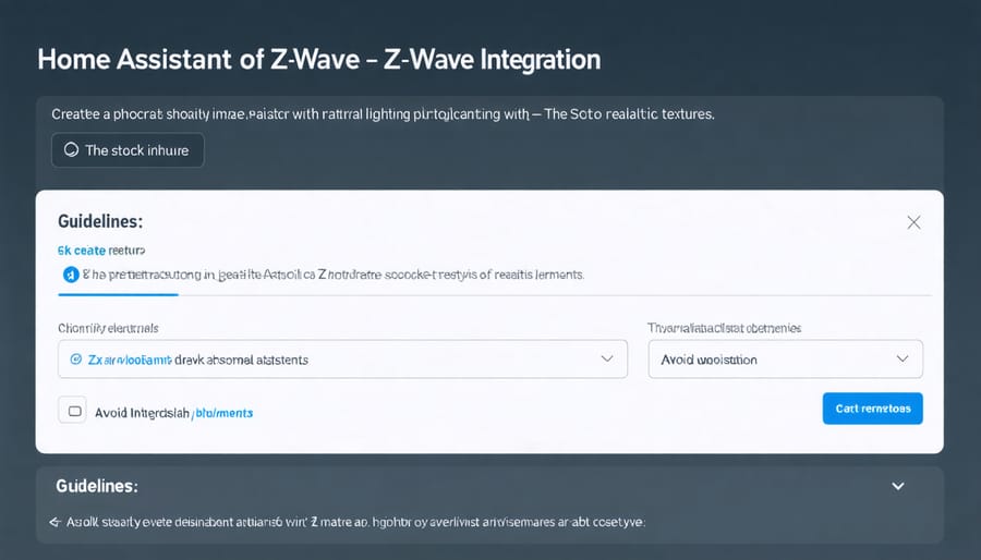 Home Assistant dashboard showing Z-Wave device integration configuration interface