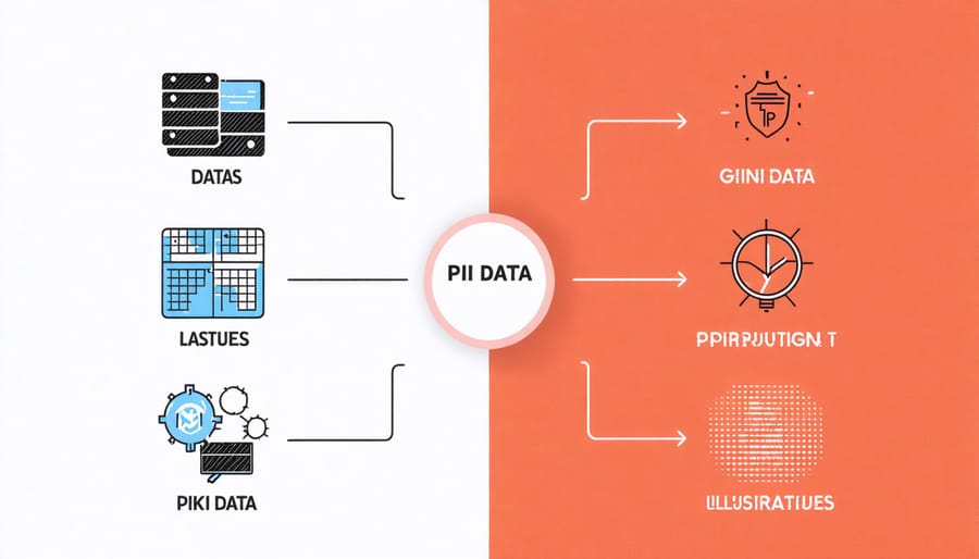 Infographic displaying common PII data types including names, addresses, social security numbers, and financial information