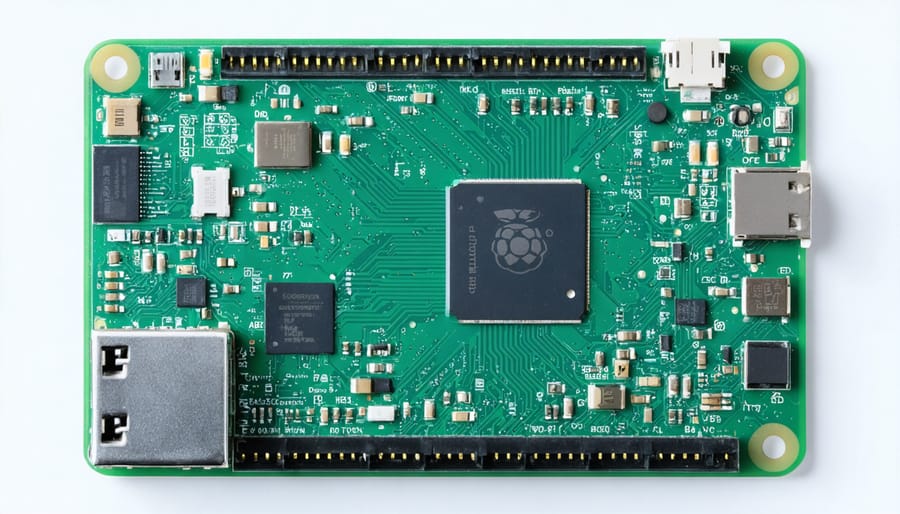 Top-down view of the Raspberry Pi 5 single-board computer with labeled components