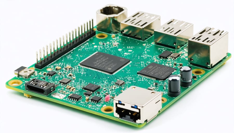 High-quality photograph of Raspberry Pi 4 single-board computer on white surface
