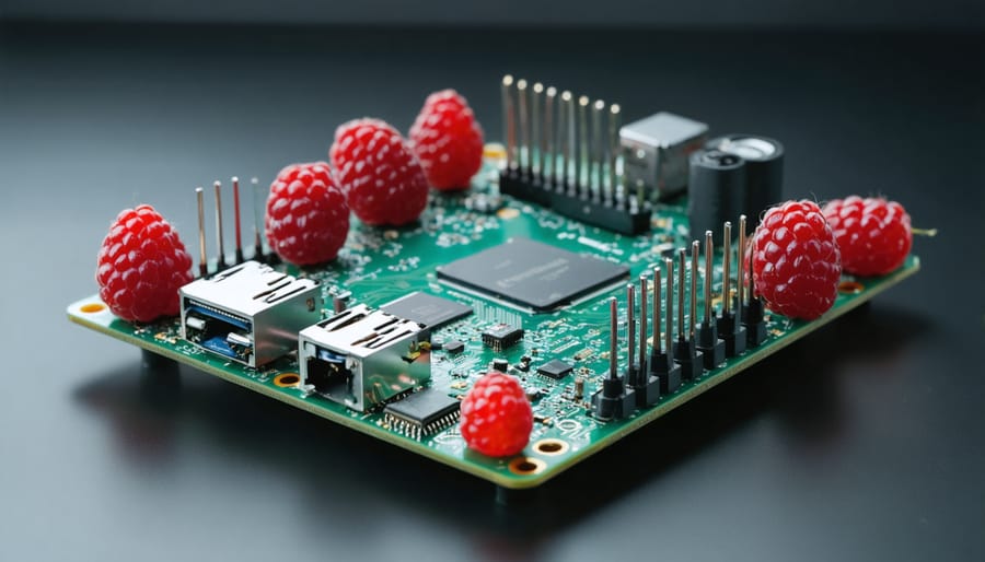 Close-up view of custom Raspberry Pi cluster with cooling system