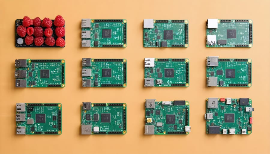Comparison of different Raspberry Pi models showing their physical features and technical specifications