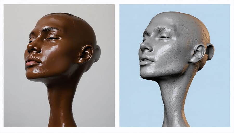Comparison between original physical object and final 3D scanned model showing accuracy of reproduction