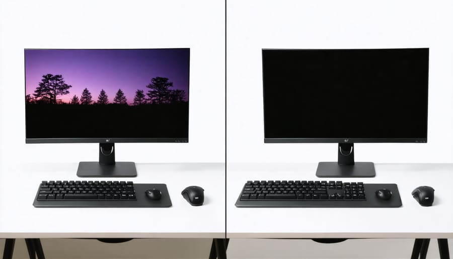 Side-by-side comparison of visual installation running in virtual and physical environments