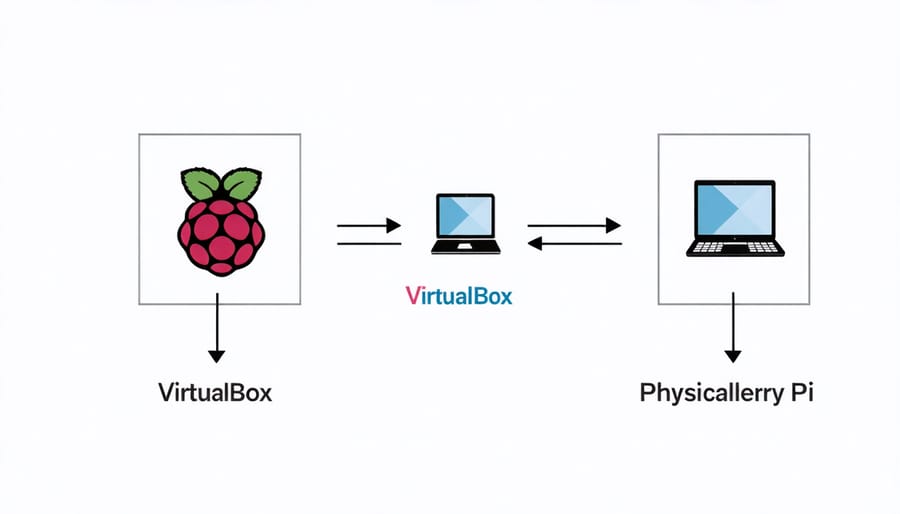 Flowchart illustrating steps to migrate from virtual to physical Raspberry Pi setup