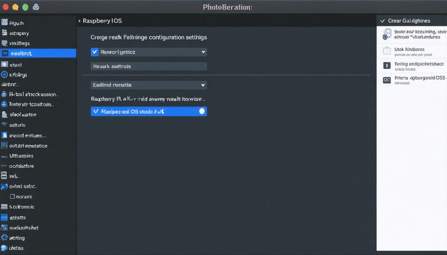 VirtualBox configuration interface with Raspberry Pi OS settings highlighted
