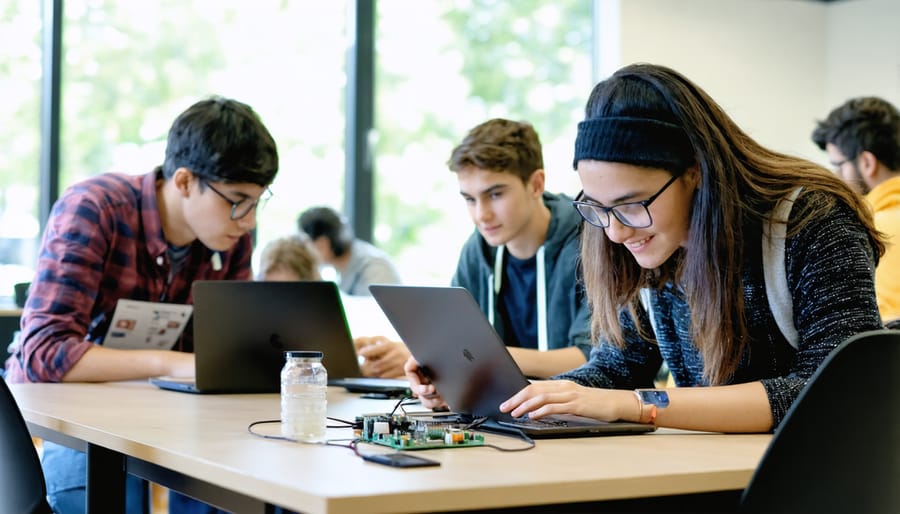 Students collaborating on Raspberry Pi projects in a workshop setting