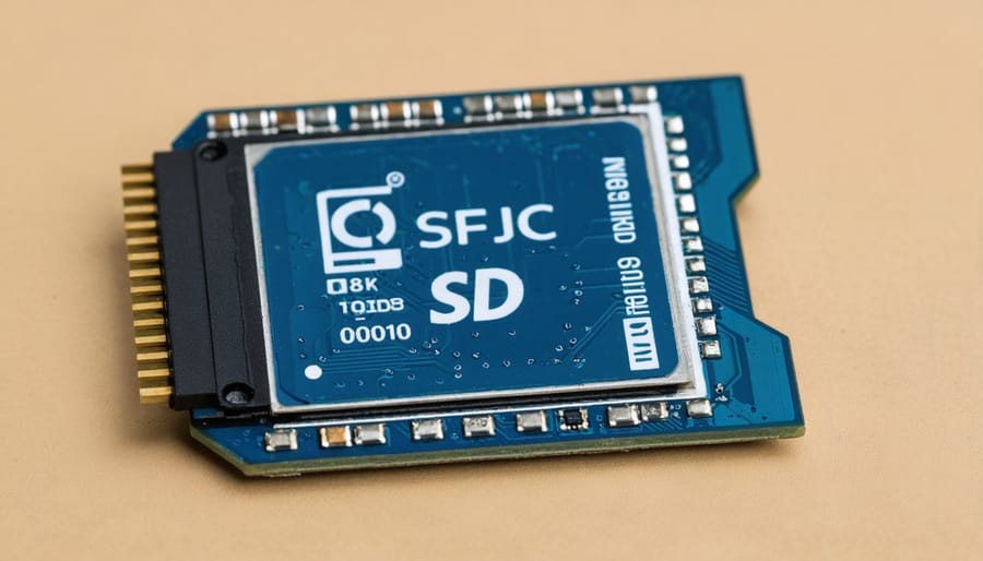 Close-up of hand inserting SD card into Arduino module
